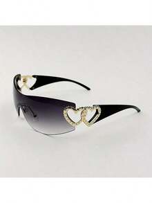 Y2K One-Piece With Heart-Shaped Decorative Frame And Wrap-Around Lenses For Women's Fashionable Eye Protection - 金紫粉紅 - 查看 7