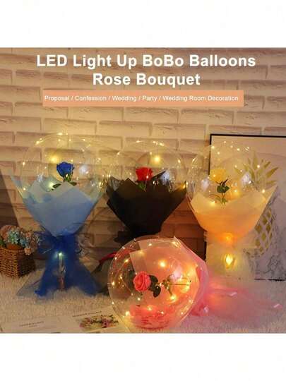 3 piezas globo rosa brillante con luces LED navidad Christmas navideño Día de San Valentín globo transparente rosa champán decoración fiesta romántica elegante evento especial Con globos luminosos led, ramos de rosas rosas rosas, globos bobobo, regalo de la fiesta de cumpleaños del día de la madre en el aniversario de la boda de San Valentín