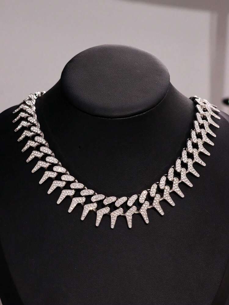 1件时尚前卫奢华朋克摇滚水晶镶嵌项链，男士百搭配饰，适合派对、音乐节、休闲穿着 - 彩色 - 查看 10