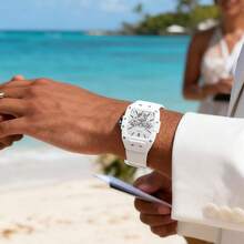 Guess Phoenix GW0203G6 Multifunktions-Herren-Quarzuhr mit gelbem Silikonarmband und schwarzem Tonneau-Zifferblatt, Lässig-Uhr für den täglichen Street-Style, sportlichen Stil, stilvolles Geschenk für Männer und Freund