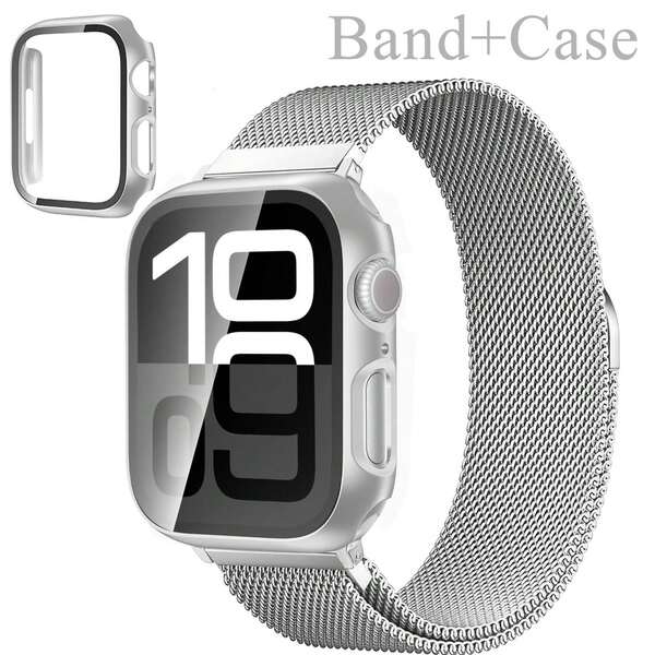 Magnetic Band And Case Compatible With Apple Watch Band 40mm 41mm 42mm 44mm 45mm 46mm 49mm Women/Men, Stainless Steel Milanese Loop Strap, Full Protective Cover Compatible With IWatch Series Ultra SE 11/10/9/8/7/6/5/4/3/2/1