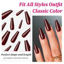 100pc Colored Coffin Press On Nails Long Ballerina False Fake Nail Tips Full Cover Manicure Design Acrylic Nails For Women Teen FFgirls (Red){Inchcolor_nameinch:InchRedinch} - 紅色 - 查看 3