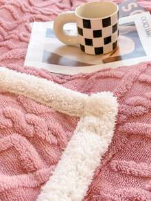 1件装经典菱形图案加厚双层毯，保暖舒适，可作沙发毯，适用于床、房间、客厅、卧室、办公室、露营等场合（紫色/咖啡色） - 粉色 - 查看 2