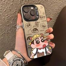 Funda de Teléfono Compatible con Apple 17 Pro,  16 Pro Max, Color Plata, Funda Mate X 13/12/11, Crayon Shin-chan - Negro - Ver 1