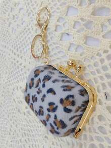 复古毛绒豹纹挂饰迷你包首饰收纳盒零钱包钥匙扣配件金色钥匙扣包饰钱包挂件钥匙圈 - 彩色 - 查看 18