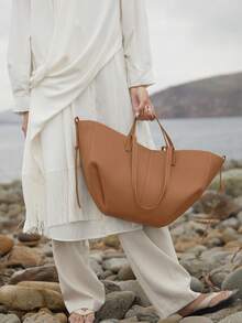 Premium Elegant Genuine Leather Commuter Tote Shoulder Bag - 棕色 - 查看 4