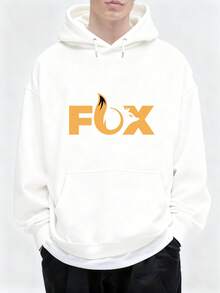 Men's Hoodie Fox Logo Design With Flame Tail Fashion Pattern Printing Spring And Autumn Clothing - White - View 1