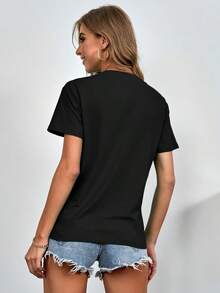 INawly Crew Neck Printed T-Shirt - Black - View 2