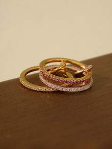 925 纯银粉红锆石奢华独特镀玫瑰金多环指环女式情人节 - Luxury Finger Rings - 查看 13