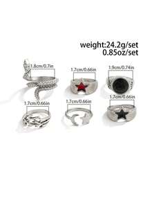 6pcs Fashionable Punk Star Cross Rings, Charming Jewelry For Men, Holiday Gift