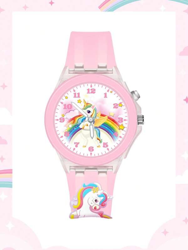 ساعة أطفال كرتونية ثلاثية الأبعاد مع 7 أضواء LED متعددة الألوان - ساعة مضيئة جميلة للأطفال، هدية مثالية للبنات والأولاد