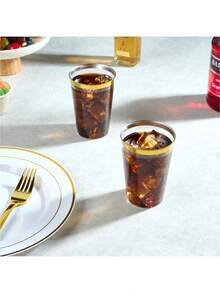 100pcs Gold Cups, 6.76oz Clear Cups With Gold Rim, Gold Beer Mugs, Hard Party Cups, Premium Gold Rimmed Cups, Ideal For Weddings And Parties