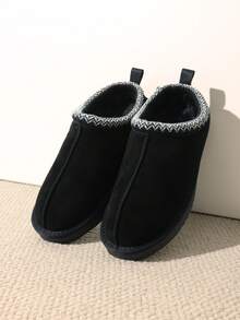 Men's Fuzzy Cozy Slippers – Genuine Suede, Indoor/Outdoor, Comfy Winter Footwear With Memory Foam And Furry Lining - màu đen - Xem 2