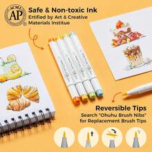Ohuhu Alcohol Markers: Soft Chisel Red Dot Design Award Winner 48-Color Brush & Soft Chisel Dual Tips Drawing Markers For Artists Beginners Adults Coloring Illustration Sketching - Honolulu S - Multicolor - View 9