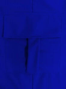 女士时尚休闲纯色简约口袋松紧腰抽绳工装裤 春季 - 寶藍色 - 查看 6