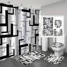 1/4 piezas Juego de cortina de ducha con estampado geométrico, cortina de baño elegante y de alta gama de fácil instalación, adecuada para la decoración del hogar, con 12 ganchos, cortina de bañera de ventana de tela de poliéster, divisor de baño, decoración de la habitación, lavable a máquina - Multicolor - Ver 10