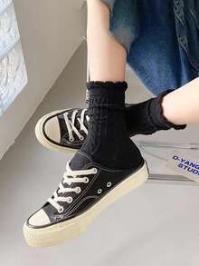 6 Pairs Women's Fashion Sweet Cable Knit Solid Color JK Style Breathable Mid-Calf Socks