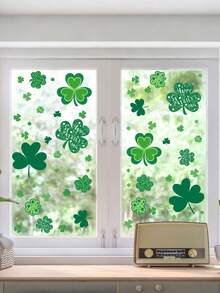 106pcs Clover Window Stickers, Suitable For St. Patrick's Day Decoration, Valentine's Day Decoration, Hanging Heart Decoration, Restaurant Decoration, Hotel Decoration, Bedroom Decoration, Living Room Decoration, Valentine's Day Decoration - Green - View 5