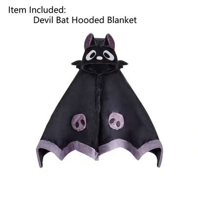 Cute Halloween Wearable Blanket Hoodie, One Size Fits All, Demon Bat Hooded Blanket, Extra Large Soft Sherpa Hoodie, Women Hooded Cape With Demon Wings, Excellent Halloween Christmas Gift