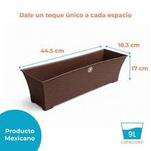 Jardinera Rattan maceta rectangular 9 litros plástico, recipiente decorativo y funcional para plantas de interior o exterior, diseño moderno y resistente, ideal para jardín, terraza, balcón o sala, fácil de transportar y limpiar, capacidad para gran variedad de especies botánicas, complemento perfecto para ambientar espacios verdes y fomentar el cuidado de plantas, recomendado para hogares familiares y oficinas. - Café integral - Ver 10