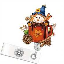 حامل بطاقة هوية بتصميم كوكتيل القرع والتوابل 2D مسطح قطعة واحدة - مشبك ممرضة للخريف، مشبك قابل للسحب للاستخدام الطبي أو المكتبي أو ديكور الخريف - بكرة شارة أكريليك متينة (ديكور مكان العمل الموسمي)، ملحقات طبية، نمط الخريف، ملحق عالي الجودة، محترف مكتبي