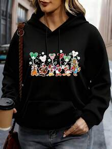 Disney Hoodie White Mickey Mouse And Friends Christmas Characters Print Casual Winter Wear - 黑色 - 查看 1