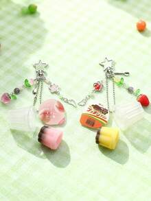 Y2K Retro Aesthetic Beaded Accessories - Japanese Pudding Keychain, Pink & Yellow Egg Tart Pendant, Bag Charm, Car Decor, Women Gift, Phone Charm - Multicolor - View 3