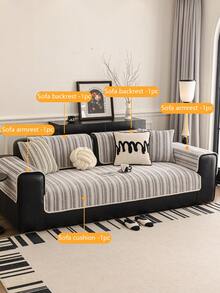 1件装自然灵感直边沙发套，宠物友好，防滑防刮，可机洗，耐用防褪色，全覆盖防滑耐磨，适用于单人/双人/三人/四人沙发，客厅和卧室适用 - 灰色 - 查看 6