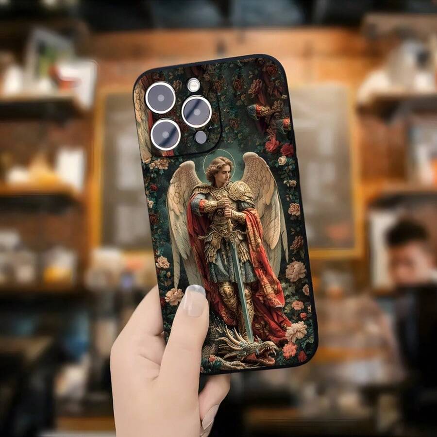 Funda de Teléfono con Tema de Otoño Estético con Flores y Arcángeles, Adecuada para los Modelos de 16, 11, 15, 14, 13, 12 Pro Max y XR Plus, Es un Regalo Estiloso y Protector para Adolescentes - Mezcla de colores - Ver 1