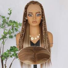 Stunning Brown MIxed Blonde Hair Synthetic Lace Front Wigs For Women 26 Inch Pre Plucked Long Straight Hair Wigs 13X4 HD Lace Wigs Glueless Heat Resistant Halloween Wigs Long Silky Straight For Daily Christmas Party Cosplay Use - Piano Color - View 6