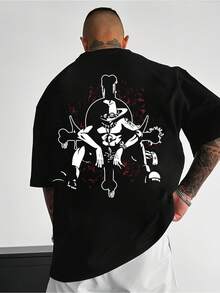 Men's & Women's Japanese Anime Manga Graphic T-Shirt - 220g Heavyweight, Dual Contrast Back Print Wi_0175 - 黑色 - 查看 1