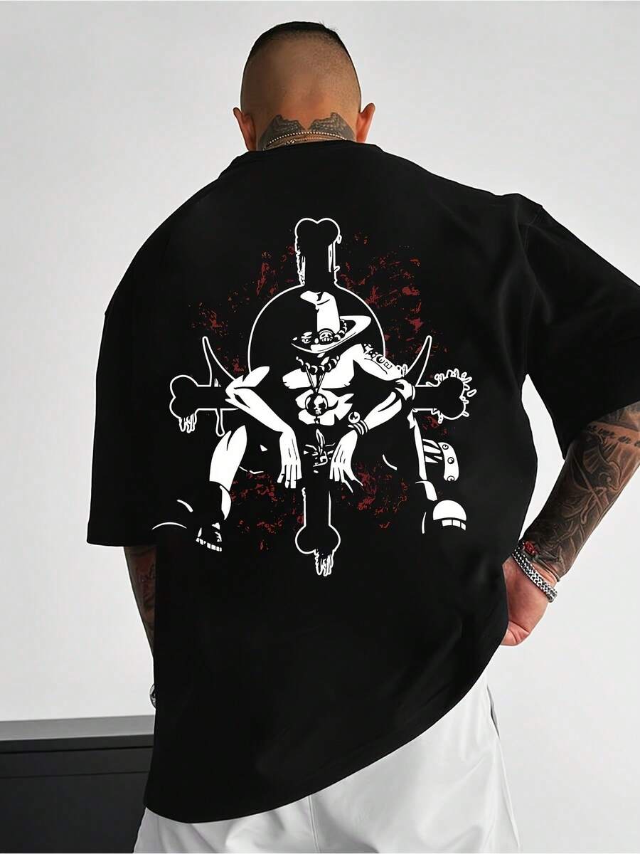 Men's & Women's Japanese Anime Manga Graphic T-Shirt - 220g Heavyweight, Dual Contrast Back Print Wi_0175 - 黑色 - 查看 1