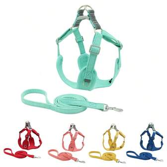 HP082-1 Outdoor Walking Pincher Dog Harness And Leash Set For Small Medium Dogs - Chihuahua & Pomeranian Vest Harnesses With Adjustable Straps, Ergonomic Design, Durable Polyester, Ideal For Outdoor Activities & Traveling Pets, Without Battery
