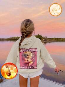 1pc Girls' Casual Printed Pullover Hoodie Sweatshirt, Warm Thermal Lined, Long Sleeve, Autumn/Winter Student Youth Clothing - Fun And Colorful Hoodie To Inspire Every Child's Imagination