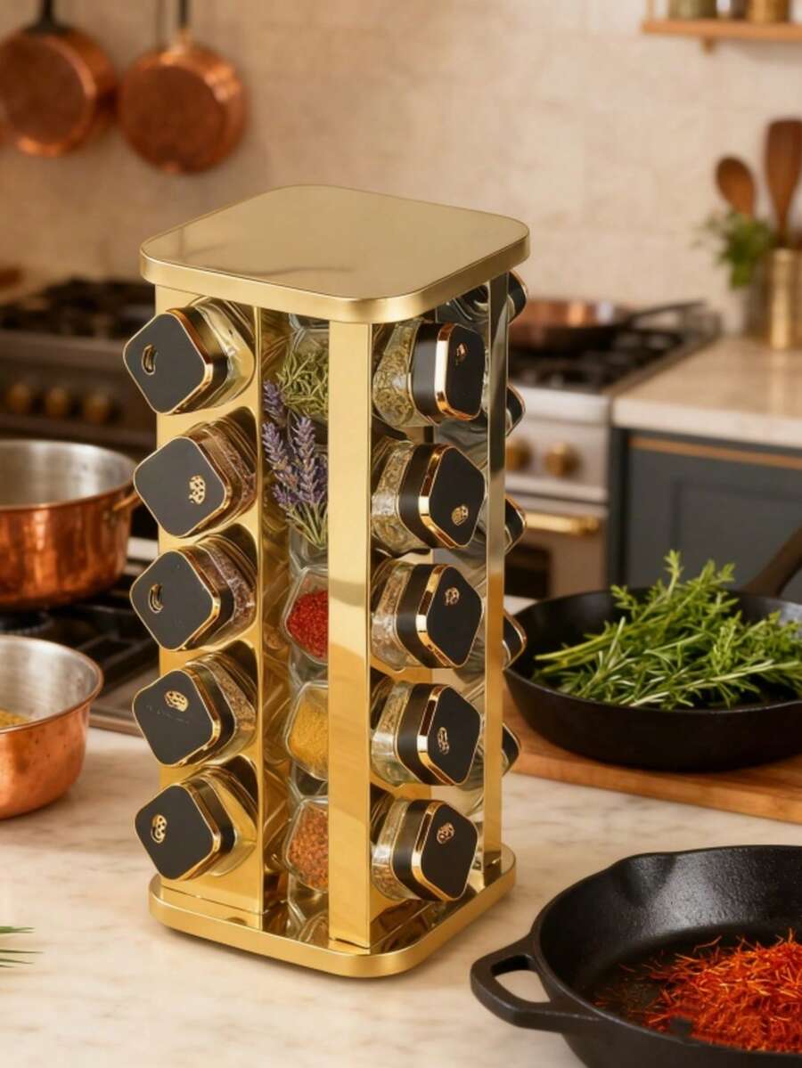 360° Rotating Spice Rack, Easy To Clean Multi-Layer Storage Rack, Stainless Steel High-Quality Rotating Seasoning Rack, 360° Smooth Rotation, Modern Kitchen Storage Organizer, 360° Rotating Seasoning Set, Multi-Layer Countertop Storage, Kitchen Condiment Jar Organizer