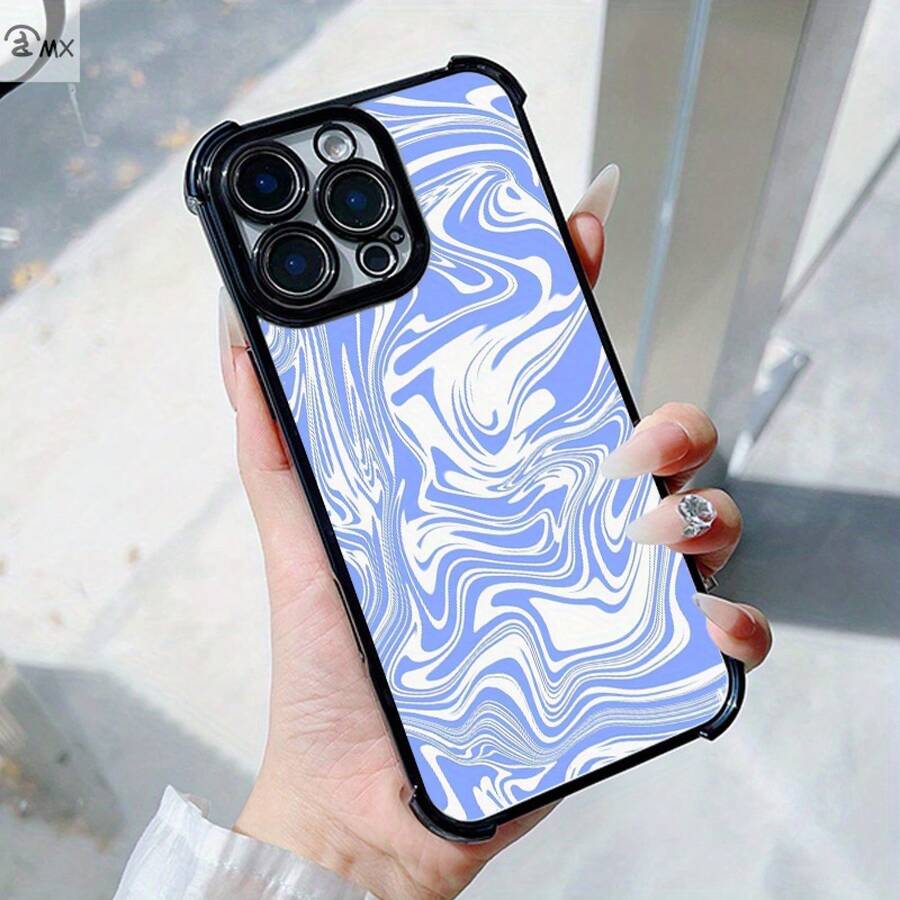 Funda de Teléfono con Diseño de Patrón Abstracto en Espiral Azul y Blanco para  16, 16e, 16 Plus, 16 Pro, 16 Pro Max,  15, 15 Plus, 15 Pro, 15 Pro Max, 14, 14 Plus, 14 Pro, 14 Pro Max, 13, 13 Pro, 13 Pro Max, 12, 12 Pro, 12 Pro Max, 11, 11 Pro Max, 7, 8, X, XS, Anti-suciedad, a la Moda, , Antigolpes en las Cuatro Esquinas - Colores mixtos - Ver 1