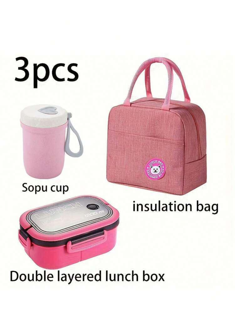 Juego de 3 piezas/Vajilla de plástico PP de color liso con tapas, cajas de almuerzo divididas multifuncionales portátiles y reutilizables, y recipientes de almacenamiento de alimentos (las cajas de almuerzo individuales vienen con cubiertos: cuchara y tenedor; también hay un juego de cubiertos de 4 piezas por separado para los clientes que necesiten cubiertos adicionales), así como tazas para el desayuno y bolsas aisladas, adecuadas para la escuela, la oficina, actividades al aire libre, fiestas y profesionales. - Multicolor - Añade 12