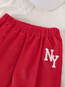 Bộ áo nỉ cho bé gái, thời trang thu mới, màu trơn, phong cách tối giản, in chữ, cổ phễu, tay dài, khóa kéo nửa và quần ống đứng màu xám, 2 món/bộ - Đỏ - Xem 6