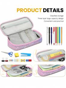 New Shark Pencil Case, Shark Fantasy Art Pencil Pouch, Zipper Compartment Polyester Pencil Bag, Animal Pattern Cosmetic Bag, Reusable Stationery, Back To School Supplies, Travel Makeup Bag, Suitable For Teenage Girls