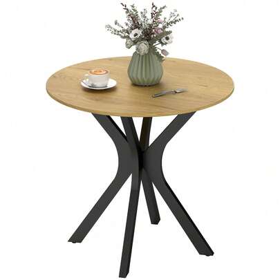 Naturholz runder Esstisch 78x75 cm, Platzsparender Küchentisch für 2 Personen, Moderner Beistelltisch aus MDF mit Stahlbasis, Vielseitiger Couchtisch für kleine Küchen Wohnzimmer Homeoffice