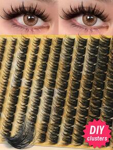 156-Piece D-Shaped Curl DIY Cluster Eyelash Extension Kit, Lengths 8-16mm, Mixed Fluffy Lengths, Mixed Cluster Segmented D-Shaped Curl Eyelash Extensions, Can Create A Cat-Eye Look Or A Naturally Fluffy And Voluminous Effect, Achieving A Dramatic Eyelash Effect. Suitable For Daily Use, Cat-Eye Style.DIY Eyelash Extensions, Eyelash Clusters, Single Eyelashes, Eyelashes, False Eyelashes - D - 查看 1