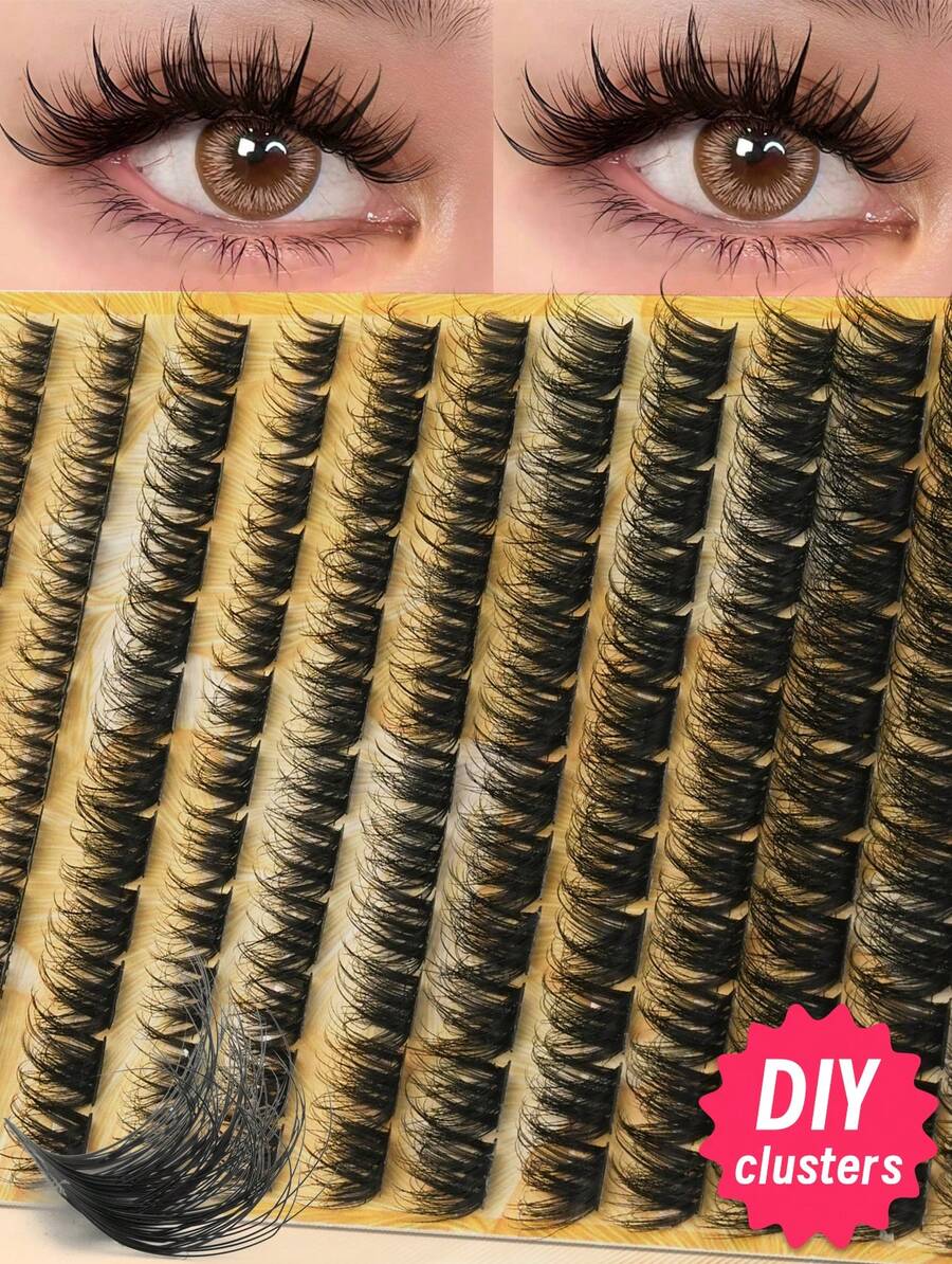 156-Piece D-Shaped Curl DIY Cluster Eyelash Extension Kit, Lengths 8-16mm, Mixed Fluffy Lengths, Mixed Cluster Segmented D-Shaped Curl Eyelash Extensions, Can Create A Cat-Eye Look Or A Naturally Fluffy And Voluminous Effect, Achieving A Dramatic Eyelash Effect. Suitable For Daily Use, Cat-Eye Style.DIY Eyelash Extensions, Eyelash Clusters, Single Eyelashes, Eyelashes, False Eyelashes - D - 查看 1