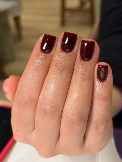 24pcs Short Square Soft Minimalist Wine Red Press-On Nails, Suitable For All Girls/Ladies, Includes Gel Polish And Nail File