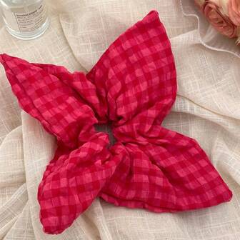 1pc Women's Red Plaid Single-Layer Ruffle Hair Scrunchie, Suitable For Daily Use ,Hair Rope ,Ponytail Holders ,Hair Elastics ,Hair Rubber Bands
