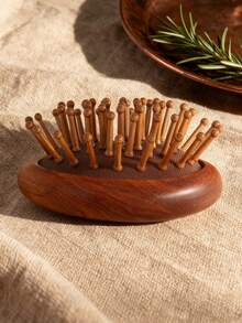 1pc Sandalwood Air Cushion Massage Hair Brush, Minimalist Natural Wood Color, Compact & Portable, Soft Air Cushion Design, Suitable For Women, Travel & Gift - Brown - View 6