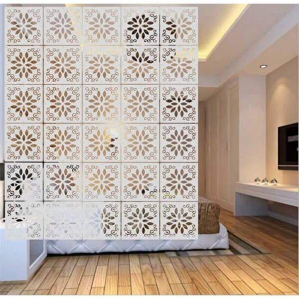 12Pcs White Hanging Room DividerWood-Plastic Room Divider DIY Panel Screens Partition Wall Dividers Room Decoration With All Accessories 11.4x11.4 Inch