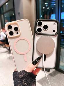 2pcs Magnetic Charging Phone Case, Pink & Black, Minimalist Matte Transparent Magnetic Charging Phone Case