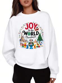 Sudadera navideña de en negro con el diseño festivo de y sus amigos con el mensaje "Joy to the World" para el invierno - Blanco - Ver 1