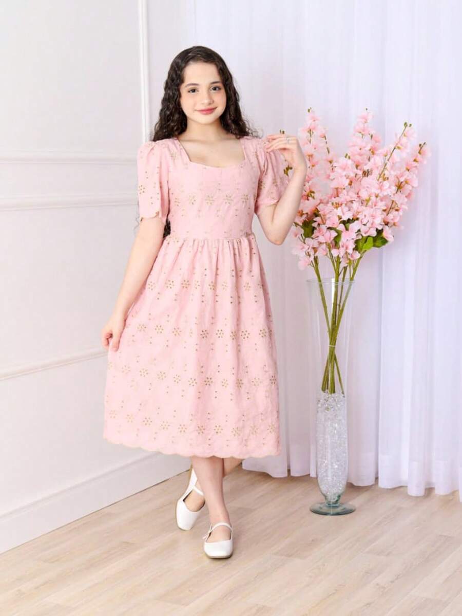 Junior Lace Dress - Baby Pink - View 1