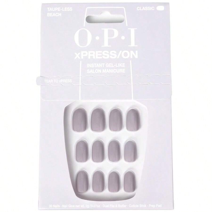 XPRESS/ON Press On Nails Short Round Classic Long Almond And Coffin Shape Press-On Professional Nail Art Kit - 短款圓形+無灰褐色沙灘色 | 灰色中性色 - 查看 1
